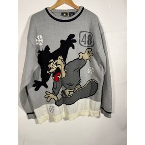 Vintage 48 Jeans Mens XXL Snowboarding Bulldog Knit Sweater Grey 90s Streetwear